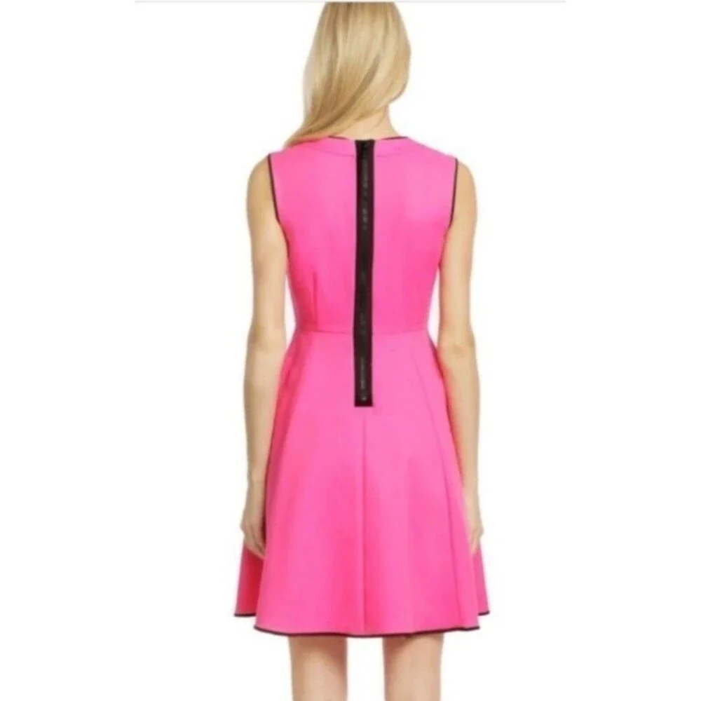 Kate Spade Carol Fit Flare Dress Size 2 Hot Pink Sleeveless Pockets Piped Trim